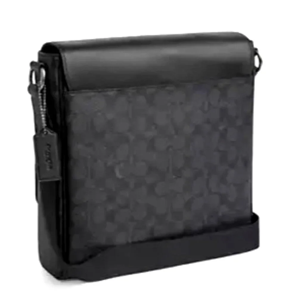 New Coach CZ399 Houston Map Bag in Signature Canvas Charcoal / Black